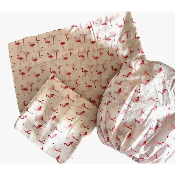 3-pc Microfiber FLAMINGO Twin Sheet Set Pink 100% Polyester Bunk Beach House - Picture 3 of 8